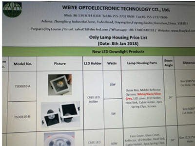 led downlight housing 2018 price list